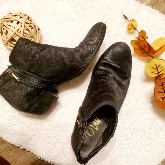 Sam Edelman Shoes Sam Edelman Black Leather Cow Hair Booties Poshmark